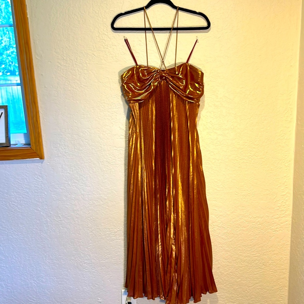 Anthropologie Plisse Pleated Halter Dress